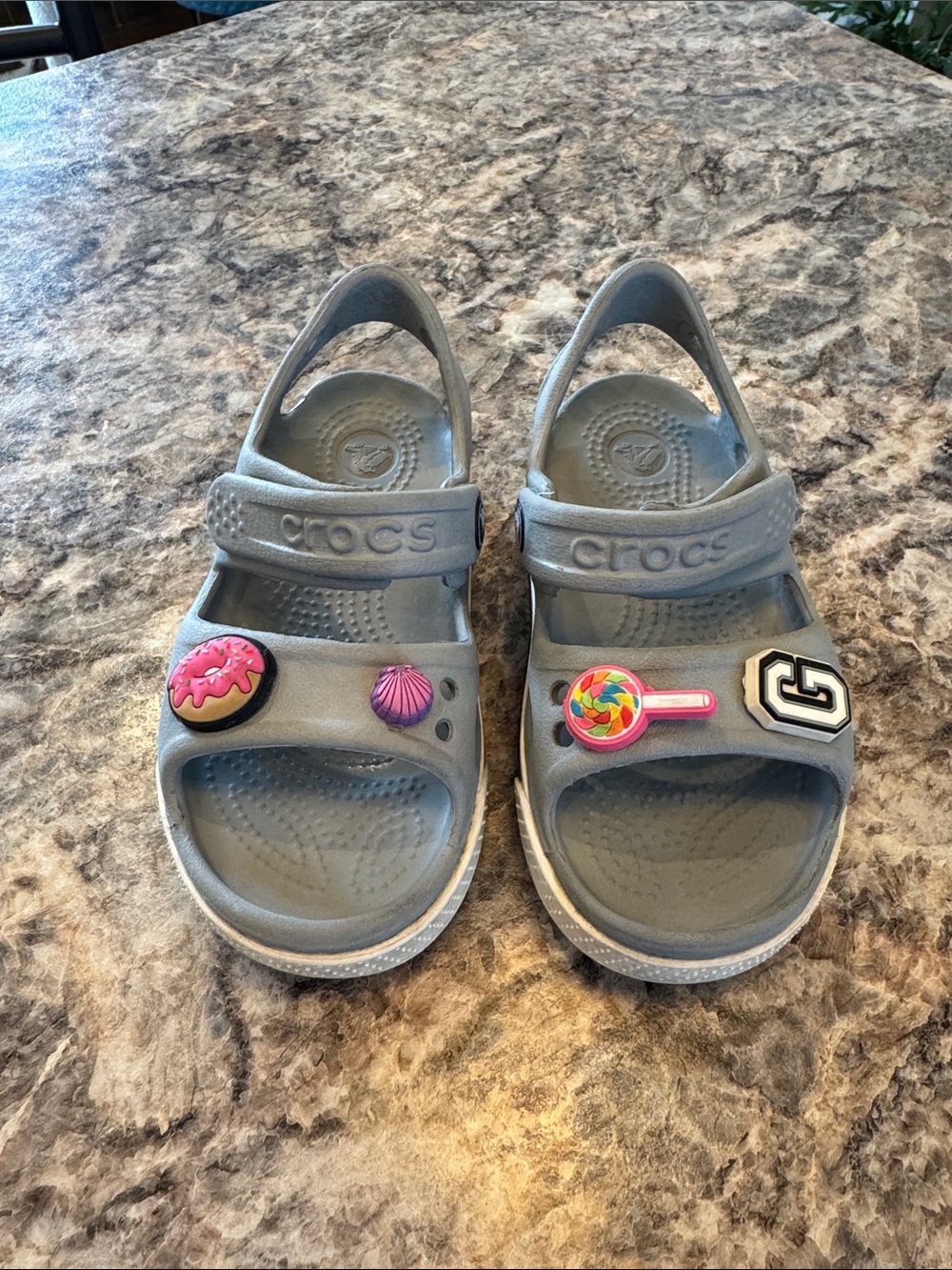 CROCS Kids' Gray Hook-and-Loop Sandals with Charms Size 8 - Picture 2 of 8